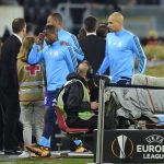 Patrice Evra sent off before Europa League match after appearing to kick out at Marseille supporter